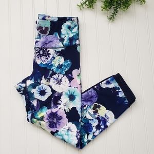 Old Navy Leggings Blue Purple Floral Go Dry Leggings size Medium Boho Athletic